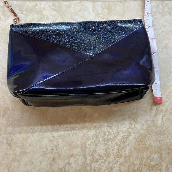 Lancome Paris Navy Blue Cosmetic Bag Glitter Patent Makeup Pouch Case - Picture 6 of 12